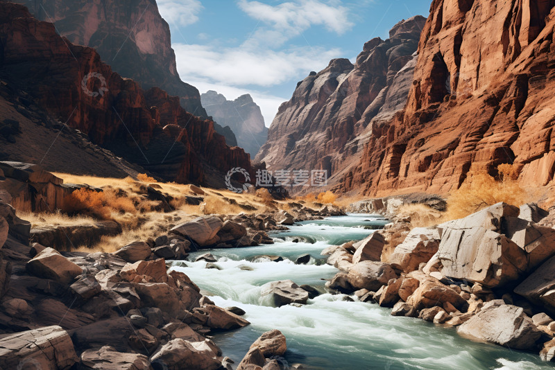 高清大图下载【趣麦麦图】高山岩石峡谷山间小溪