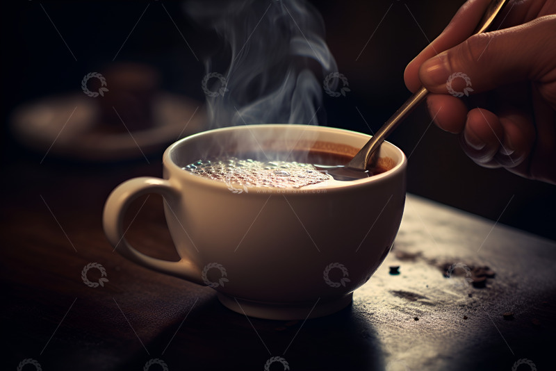 高清大图下载【趣麦麦图】一只手搅拌着热咖啡