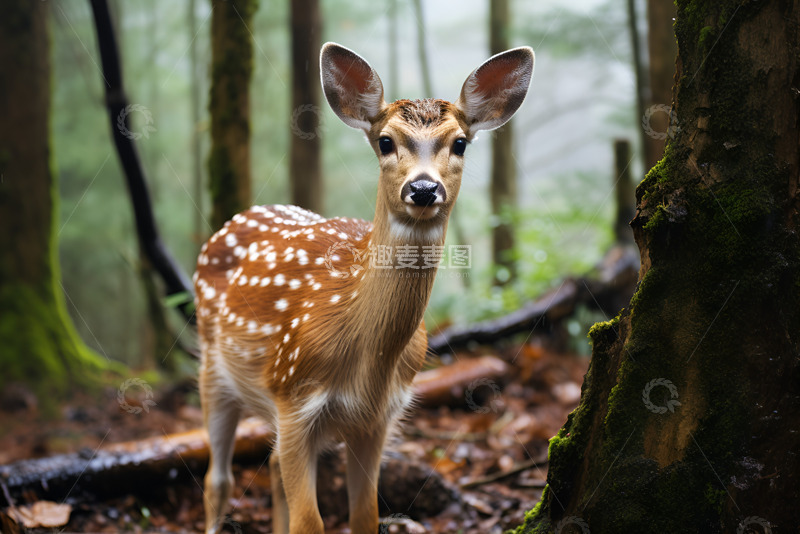 高清大图下载【趣麦麦图】深林里的一只梅花鹿