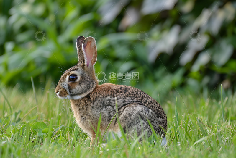 高清大图下载【趣麦麦图】野外的蹲在草丛里的兔子