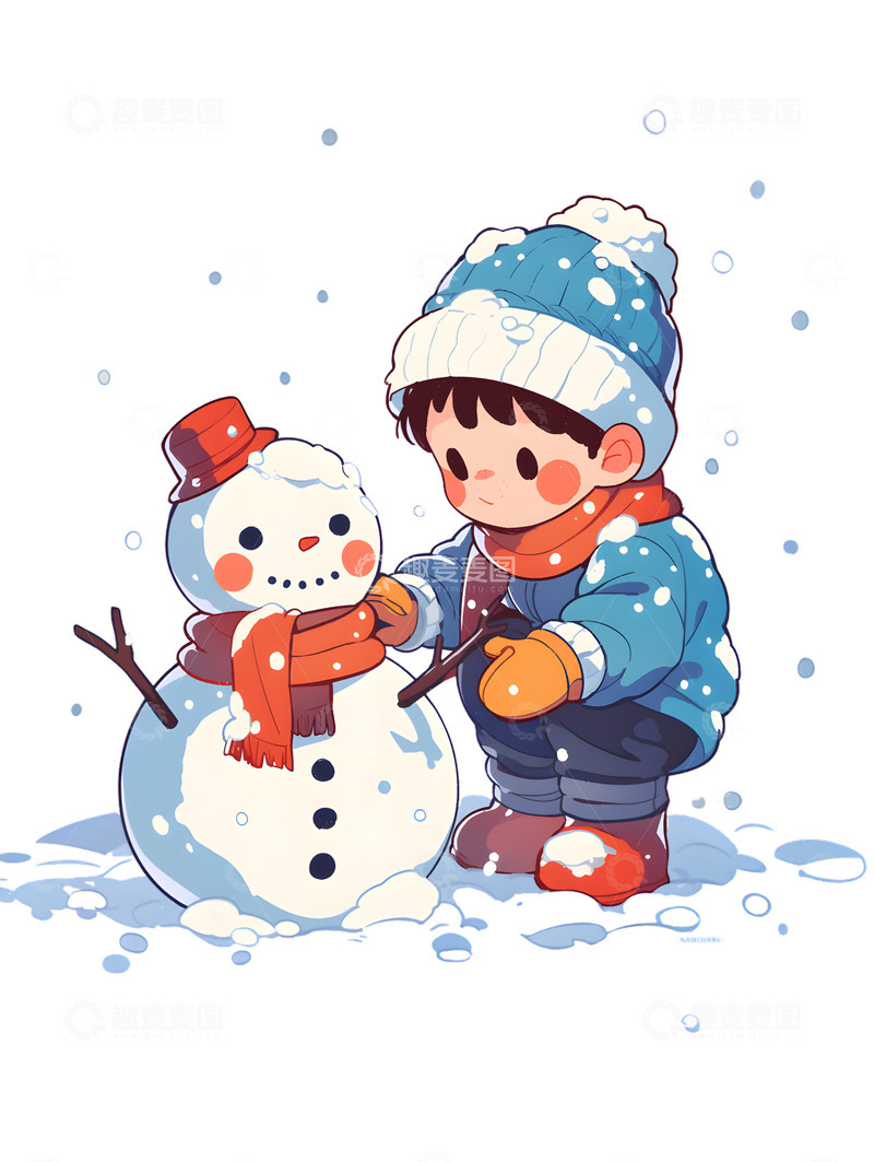 高清大图下载【趣麦麦图】卡通堆雪人插画