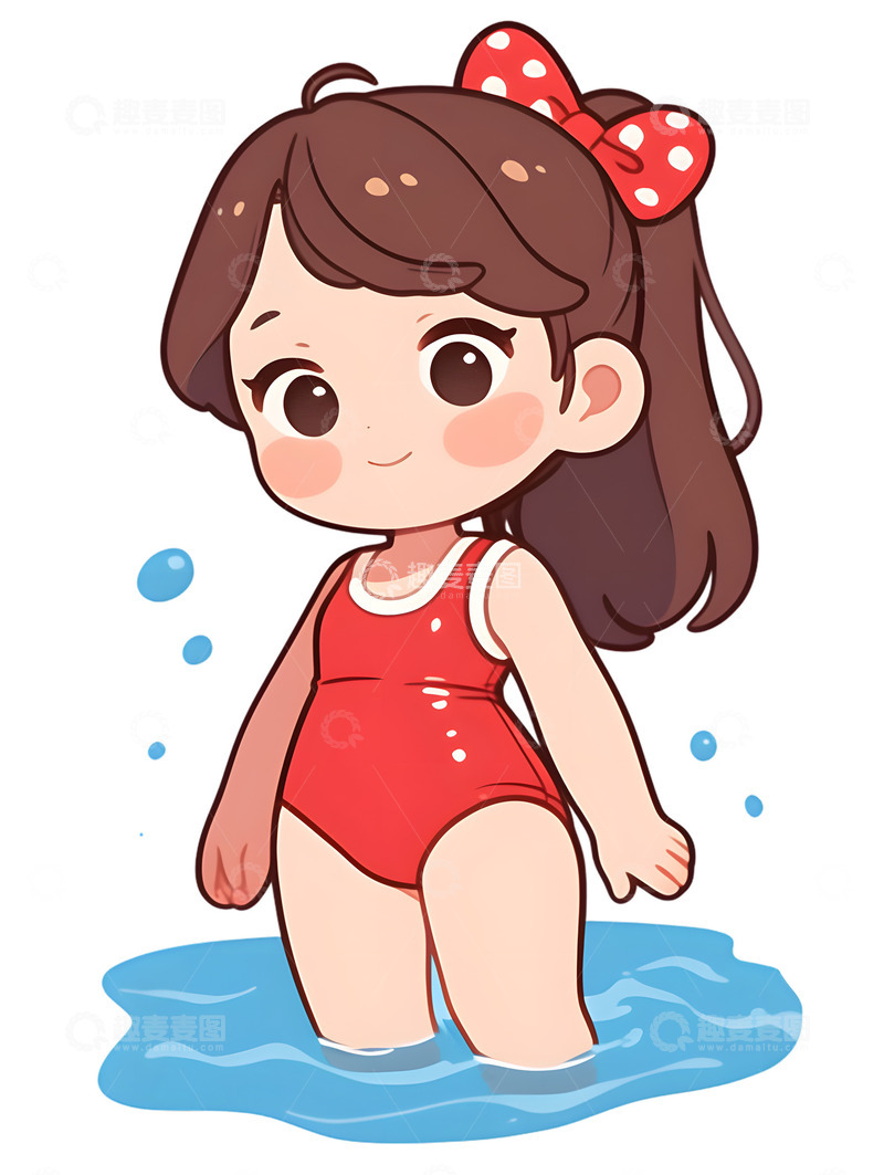 高清大图下载【趣麦麦图】卡通小女孩游泳