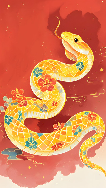 蛇年春节插画背景图