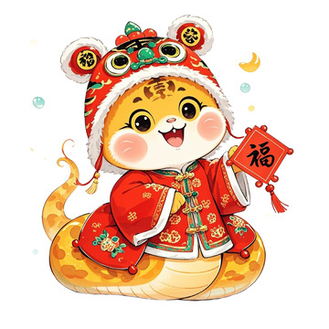 戴虎头帽的卡通小蛇IP形象素材