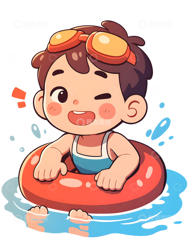 高清大图下载【趣麦麦图】男孩游泳卡通