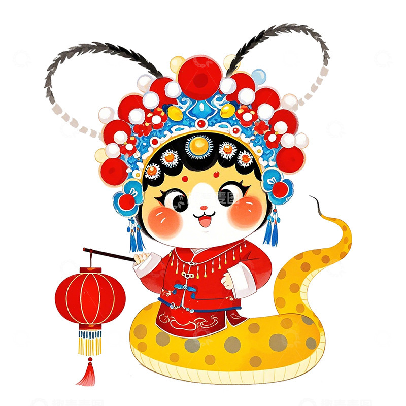 花旦造型古风蛇IP形象插画素材