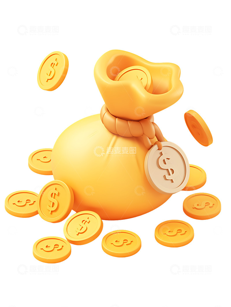 高清大图下载【趣麦麦图】金币钱袋子卡通