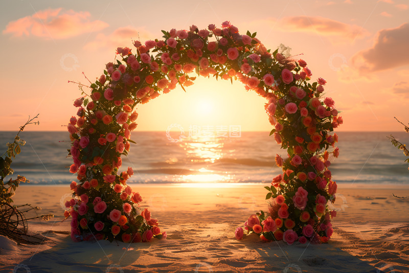 高清大图下载【趣麦麦图】沙滩上的鲜花拱门
