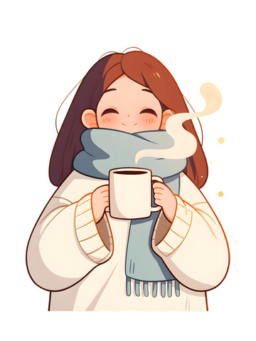 卡通喝咖啡女孩子冬季热咖啡