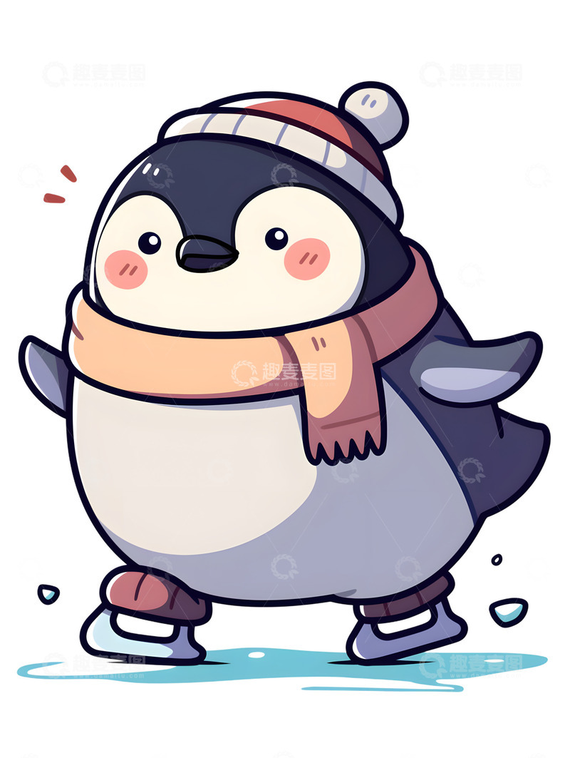 高清大图下载【趣麦麦图】可爱的滑冰企鹅