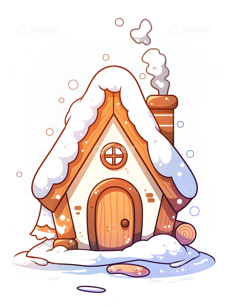 高清大图下载【趣麦麦图】冬季积雪木屋