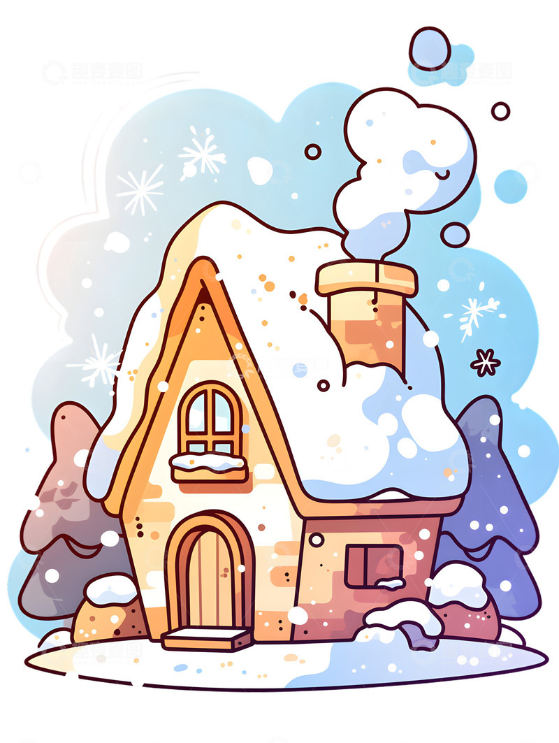 高清大图下载【趣麦麦图】卡通雪屋小木屋