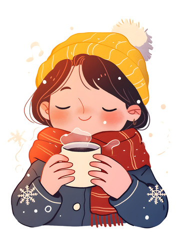 卡通冬天热咖啡热茶热饮