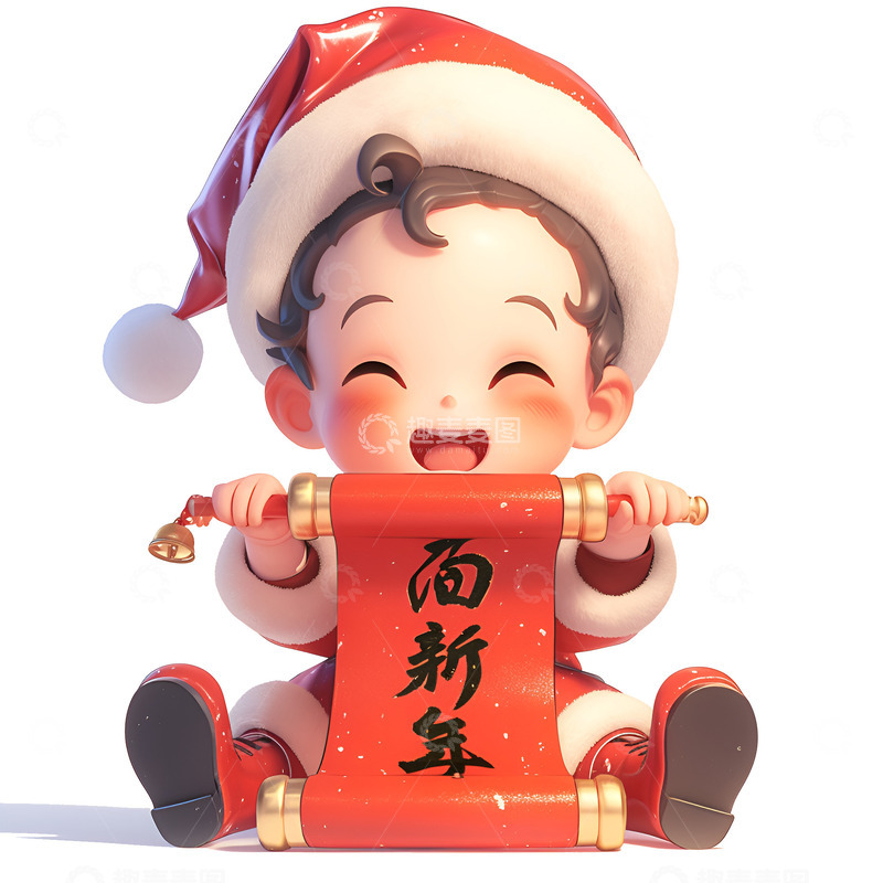 拿着对联的小孩子