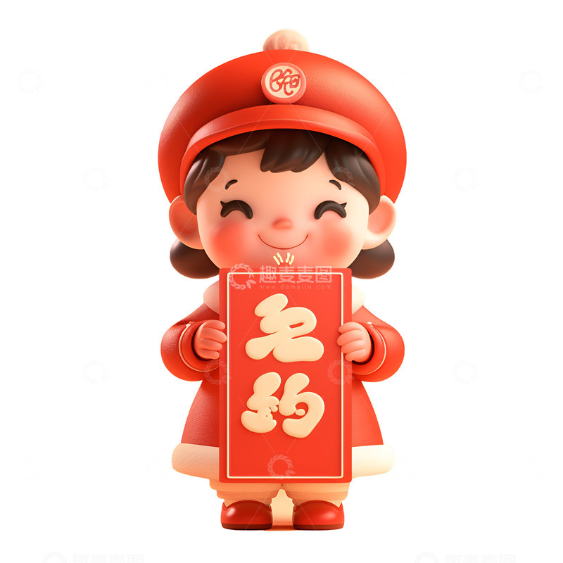 高清大图下载【趣麦麦图】新年拿着对联的小孩