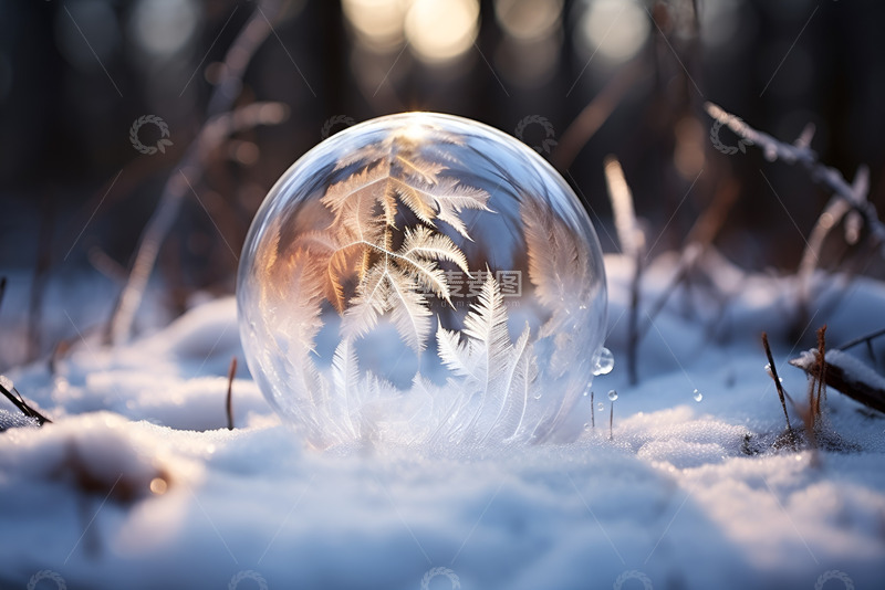 高清大图下载【趣麦麦图】冬季气泡里的冰晶