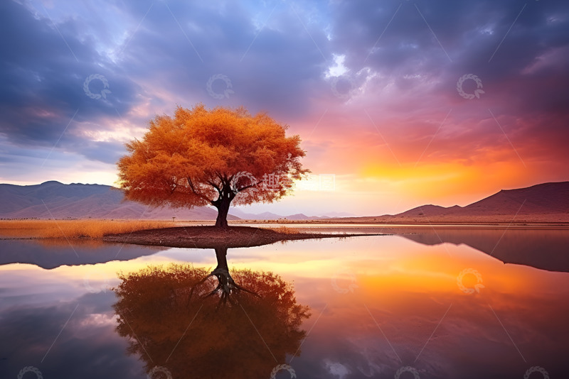 高清大图下载【趣麦麦图】秋季原野上的一颗孤树