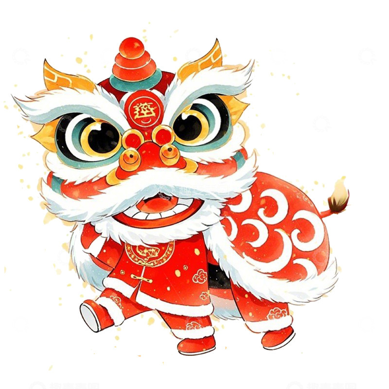高清大图下载【趣麦麦图】春节卡通醒狮插画素材