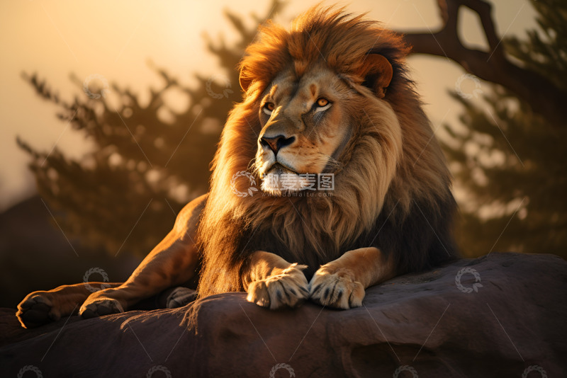 高清大图下载【趣麦麦图】趴在石头上晒太阳的狮子