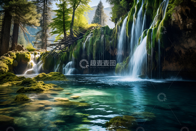 高清大图下载【趣麦麦图】夏季山间瀑布