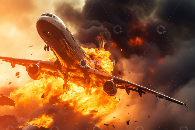 高清大图下载【趣麦麦图】起火的失事飞机