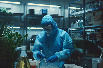 实验室里带着防护服的研究员