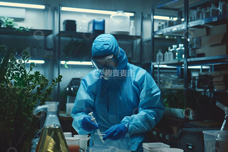 高清大图下载【趣麦麦图】实验室里带着防护服的研究员
