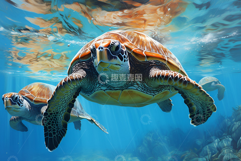 高清大图下载【趣麦麦图】大海里游泳的海龟