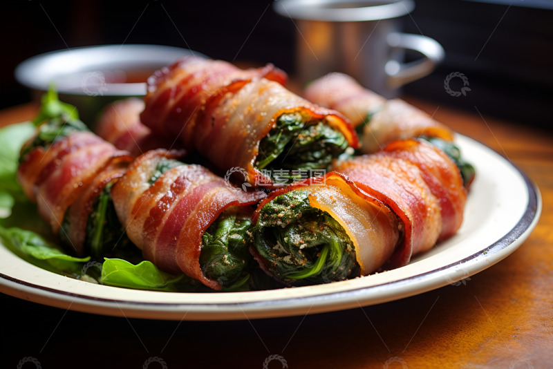 高清大图下载【趣麦麦图】美味的一盘培根卷蔬菜
