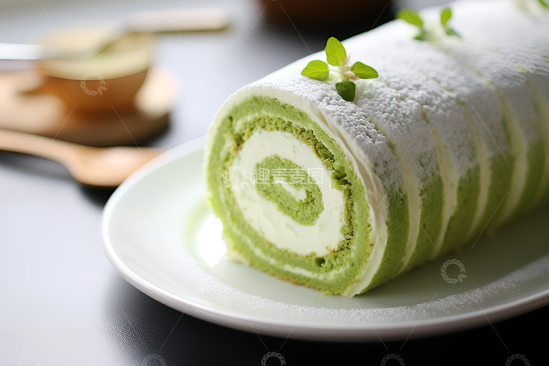 高清大图下载【趣麦麦图】抹茶奶油蛋糕卷