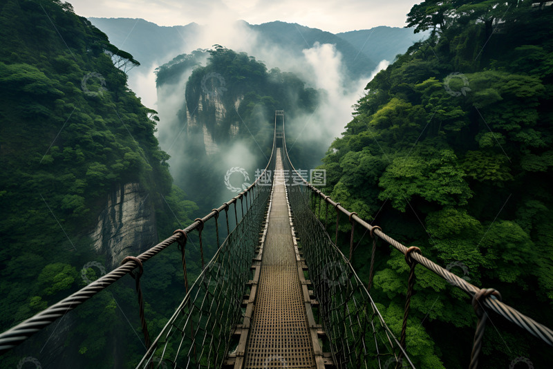 高清大图下载【趣麦麦图】山崖上的吊桥