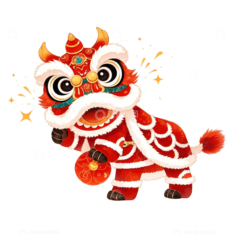 高清大图下载【趣麦麦图】卡通踩球醒狮春节素材