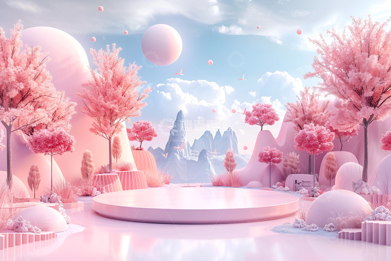 高清大图下载【趣麦麦图】粉色电商圆台背景图