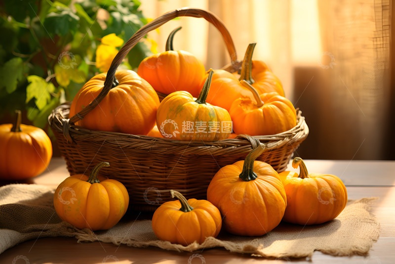 高清大图下载【趣麦麦图】放在桌面的一篮子南瓜