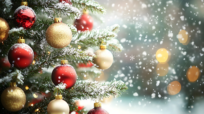 高清大图下载【趣麦麦图】雪花飘落的圣诞树装饰细节图