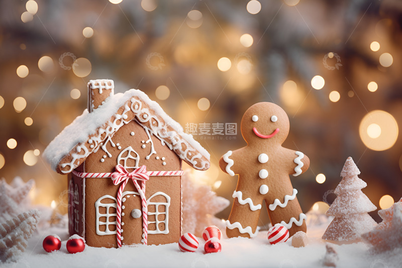 高清大图下载【趣麦麦图】圣诞节饼干屋和姜饼人
