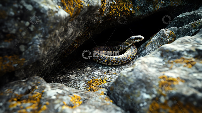 高清大图下载【趣麦麦图】岩石间伪装蜷缩的蛇自然生态特写