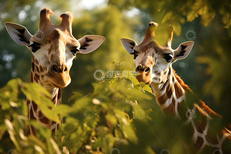 高清大图下载【趣麦麦图】吃树叶的长颈鹿