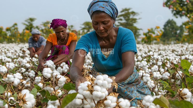 高清大图下载【趣麦麦图】农民采摘棉花劳动场景田野特写