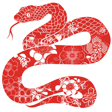 红色剪纸生肖蛇