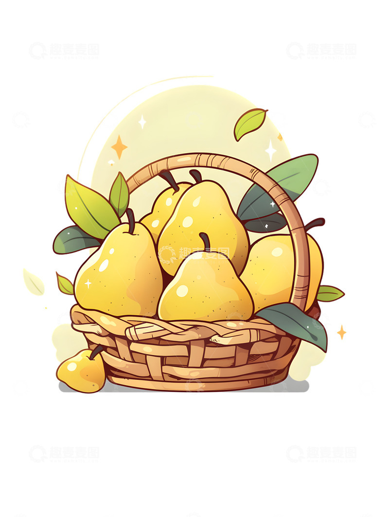 高清大图下载【趣麦麦图】一竹篮梨子水果