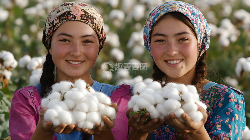 高清大图下载【趣麦麦图】女性农民手捧棉花微笑劳动特写