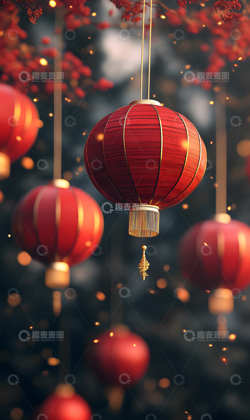 高清大图下载【趣麦麦图】中国传统红色灯笼节日装饰