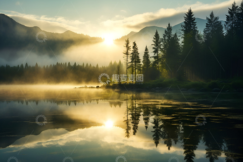 高清大图下载【趣麦麦图】清晨起雾的湖面