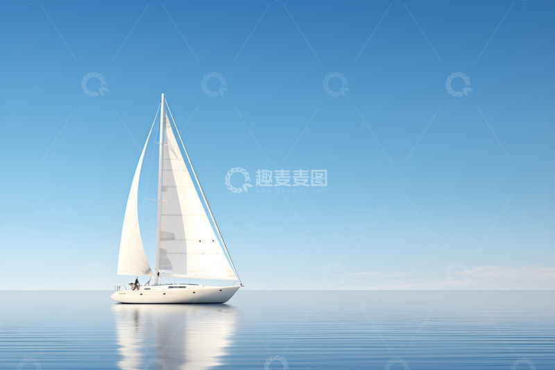 高清大图下载【趣麦麦图】平静海面上的三角帆船
