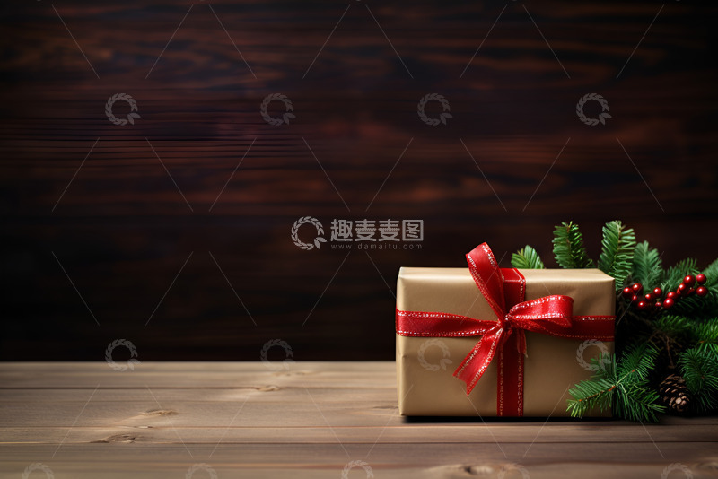 高清大图下载【趣麦麦图】圣诞节放在桌面上的礼品盒