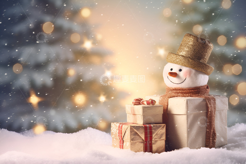 高清大图下载【趣麦麦图】圣诞节小雪人和礼品盒
