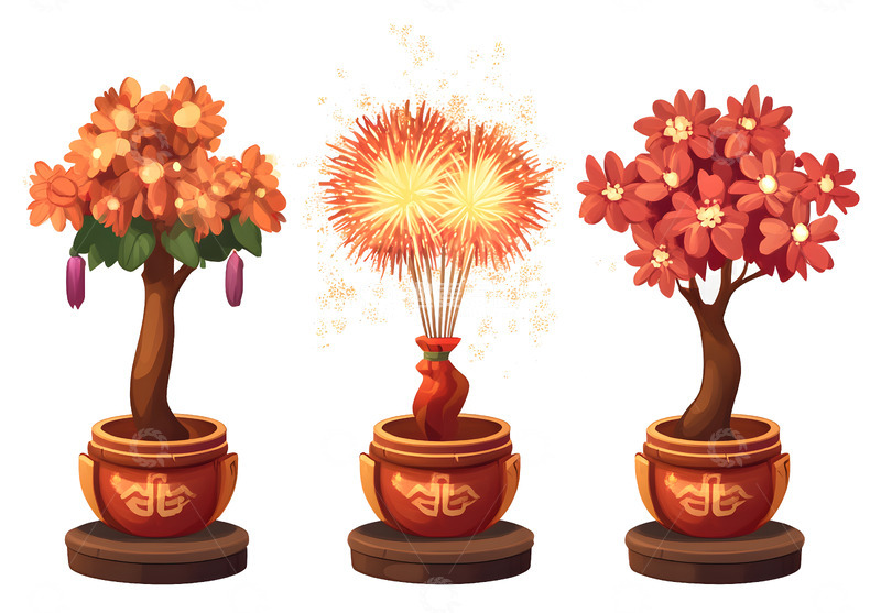 高清大图下载【趣麦麦图】三盆节日装饰植物新年庆祝盆景