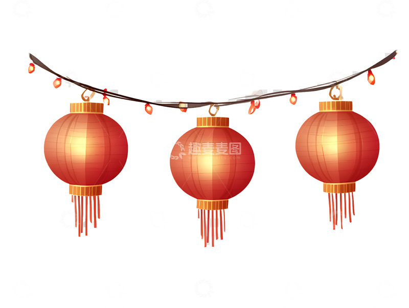 高清大图下载【趣麦麦图】三盏红色灯笼节日装饰新年庆典