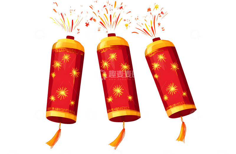 高清大图下载【趣麦麦图】红色鞭炮图案中国传统节日庆典装饰